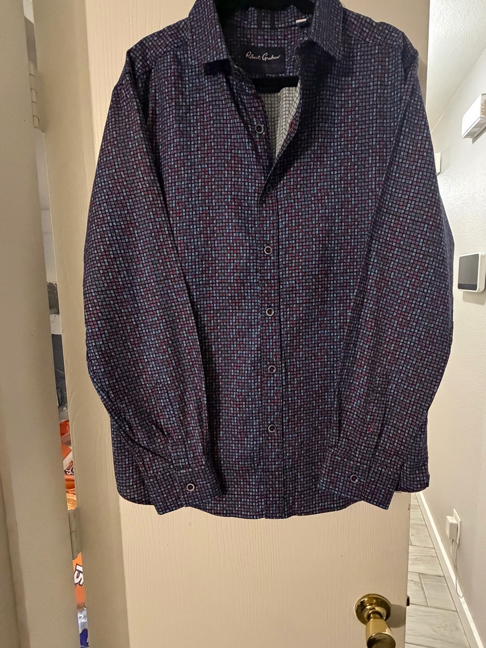 Robert Graham Men’s Navy & Burgundy Patterned Shirt Jacket